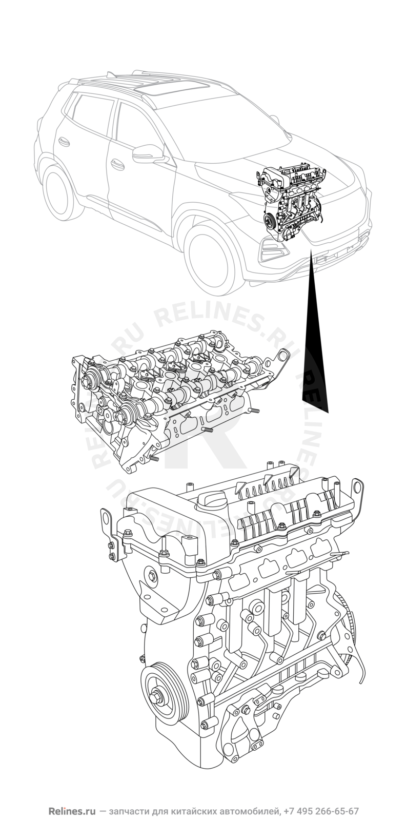 Запчасти Chery Tiggo 4 Поколение I — рестайлинг (2018)  — Двигатель в сборе — схема
