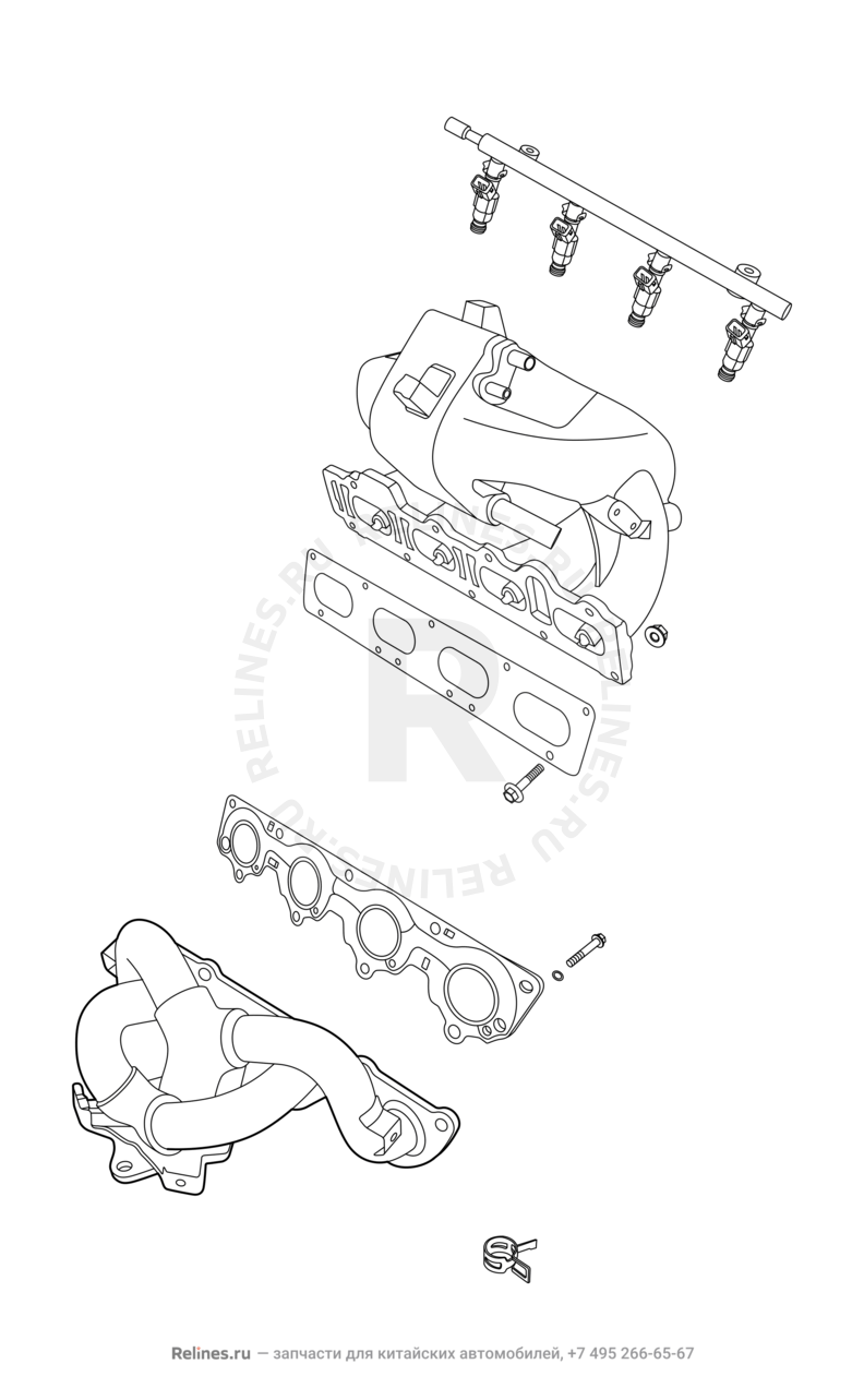 Запчасти Chery Tiggo 5 Поколение I (2013)  — Выпускная система — схема