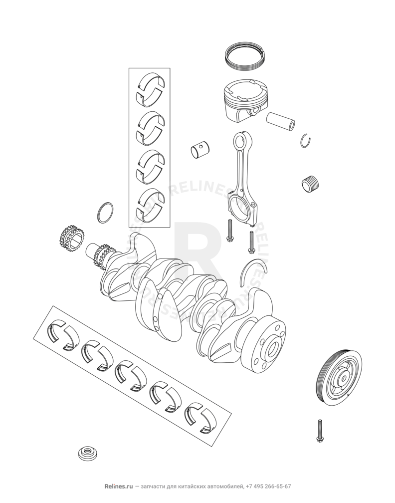 Запчасти Chery Tiggo 3 Поколение I (2014)  — Коленчатый вал, поршень и шатуны — схема
