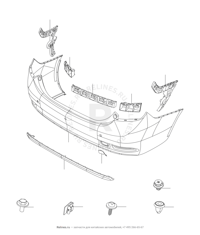 Запчасти Chery Arrizo 7 Поколение I (2013)  — Задний бампер и другие детали задка — схема