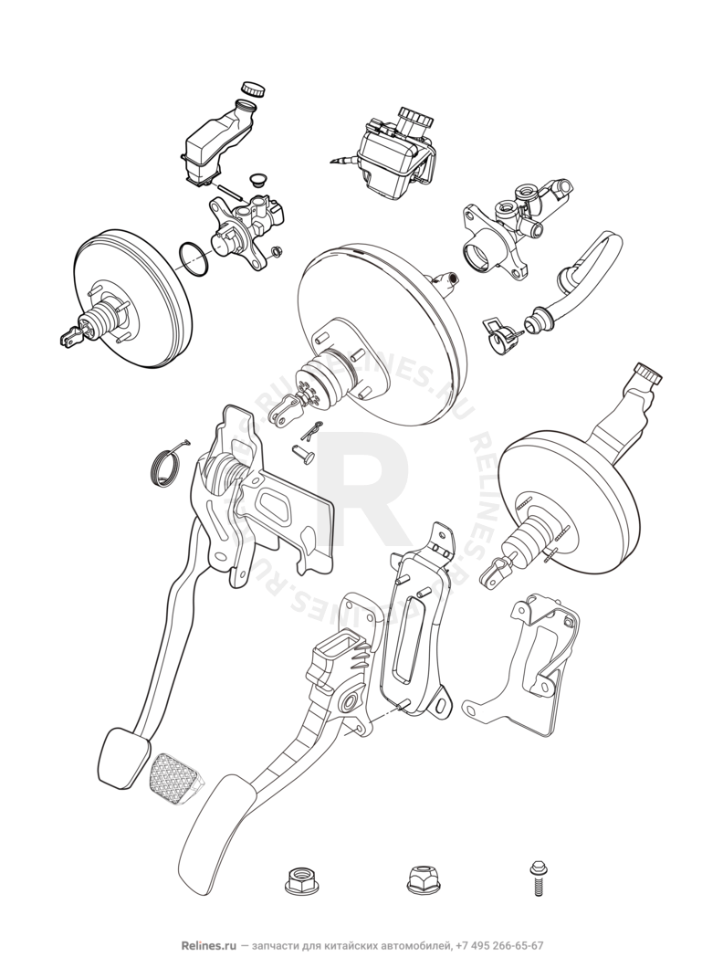 Педали, тормозной цилиндр и бачок Chery Arrizo 7 — схема