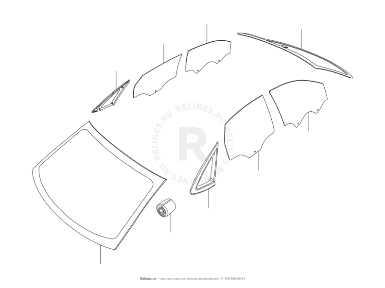 Запчасти Chery Arrizo 7 Поколение I (2013)  — Стекла и комплектующие — схема