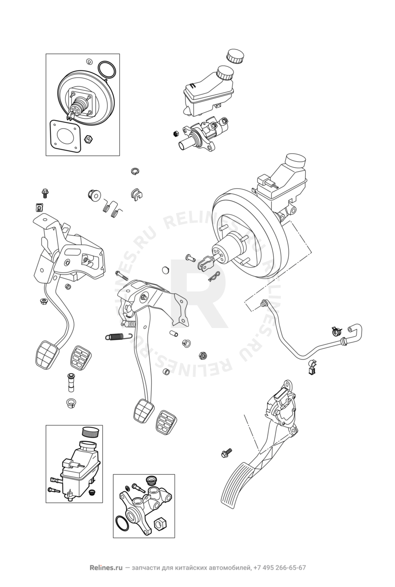 Запчасти Chery Bonus 3 Поколение I (2014)  — Педали, тормозной цилиндр и бачок — схема