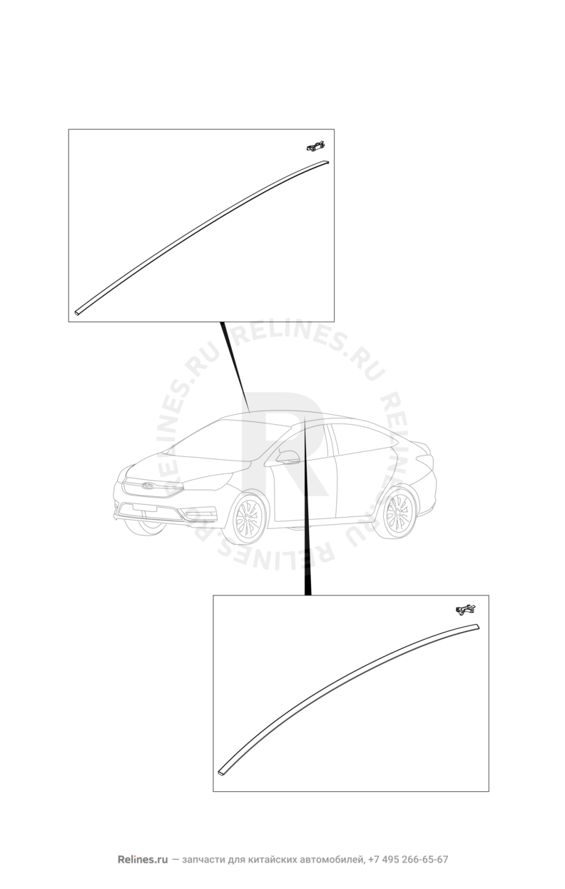 Обшивка, комплектующие, молдинги и рейлинги крыши Omoda S5 GT — схема