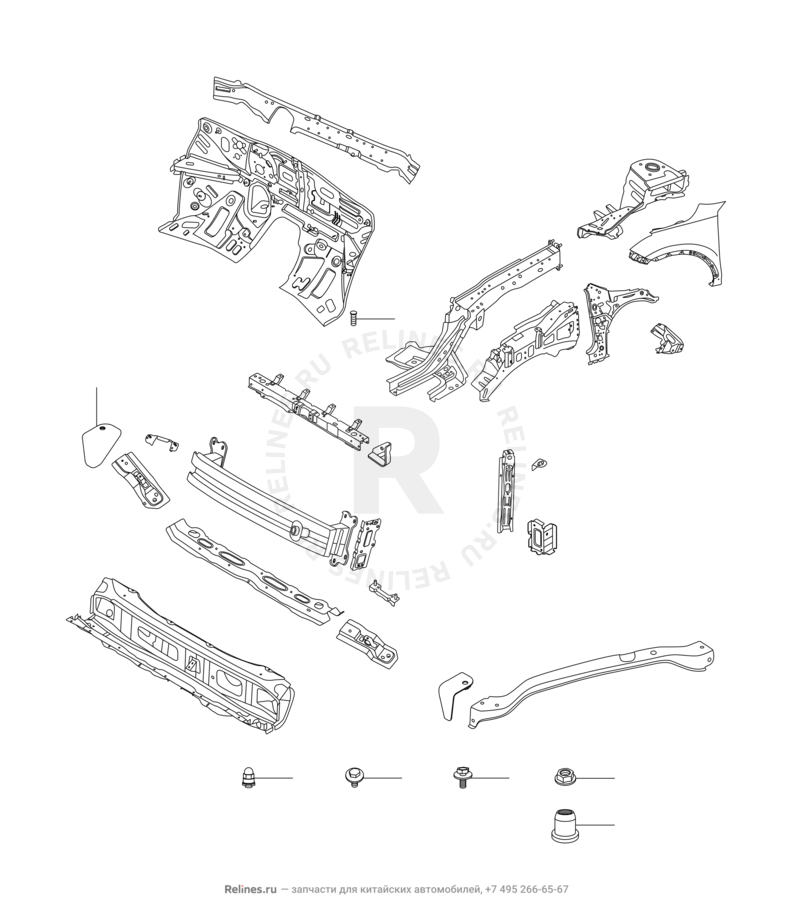 Запчасти Chery Tiggo 4 Поколение I (2017)  — Лонжероны и перегородка моторного отсека — схема