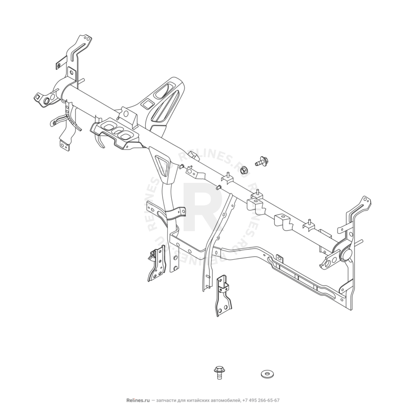 Запчасти Chery Tiggo 4 Поколение I (2017)  — Рама передней панели (торпедо) и опора радиатора кондиционера — схема