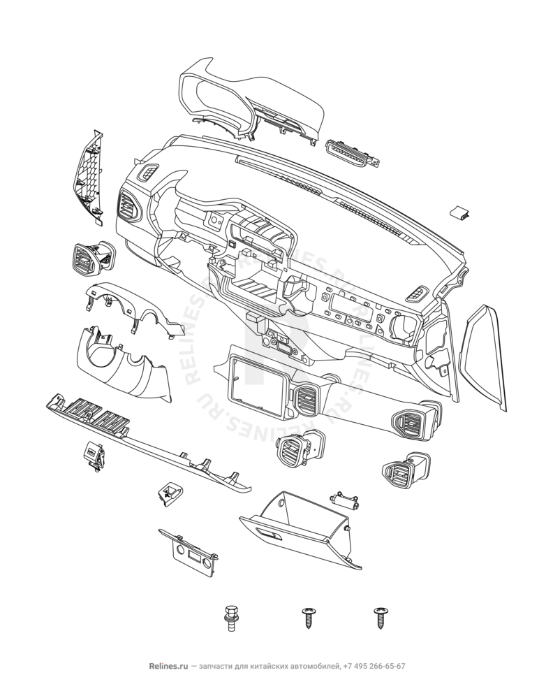 Запчасти Chery Tiggo 4 Поколение I (2017)  — Передняя панель (торпедо) — схема