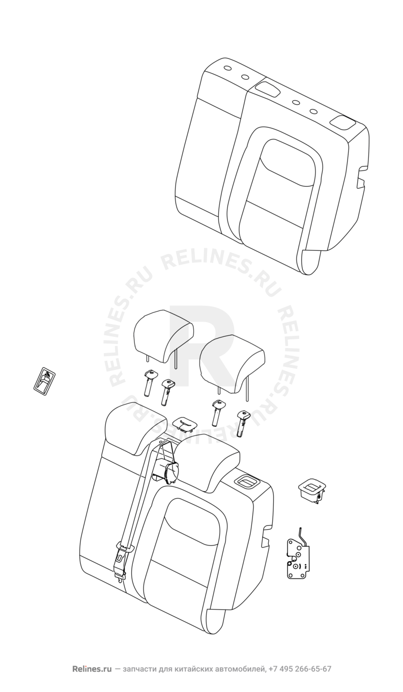 Запчасти Chery Tiggo 4 Поколение I — рестайлинг (2018)  — Задние сиденья и ремни безопасности (1) — схема