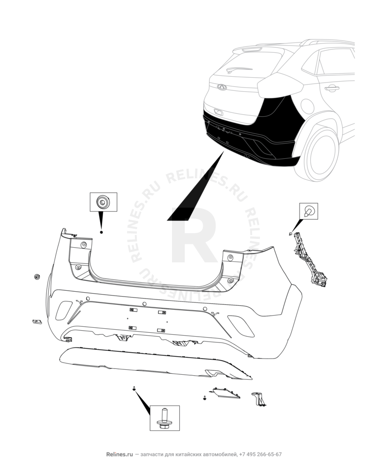 Запчасти Chery Tiggo 2 Поколение I (2016)  — Задний бампер — схема