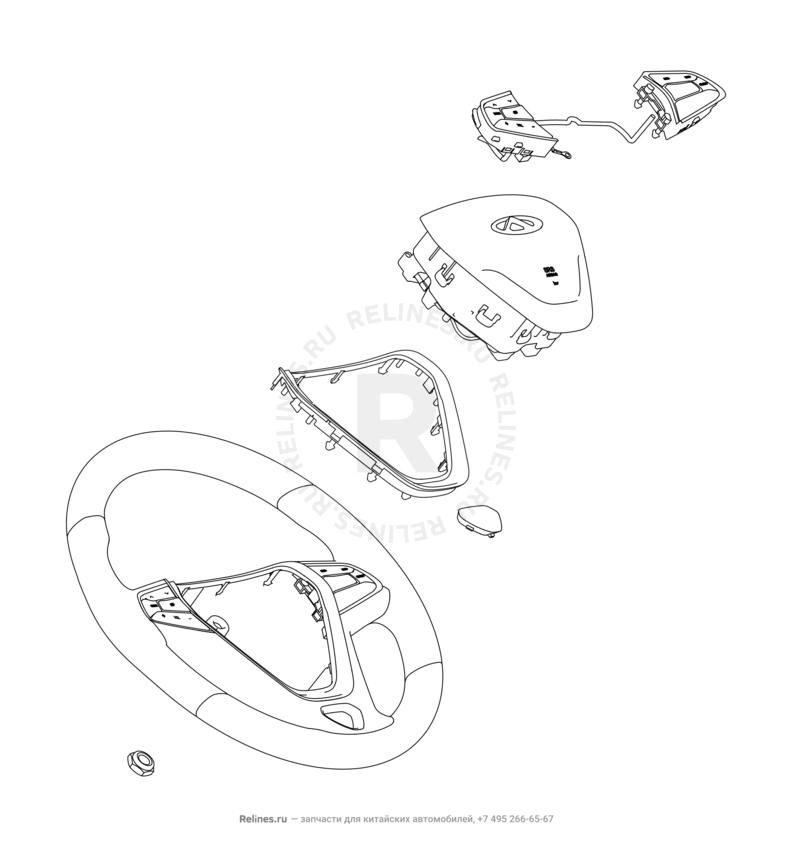 Запчасти Chery Tiggo 2 Поколение I (2016)  — Рулевое колесо (руль), рулевое управление и подушки безопасности (1) — схема
