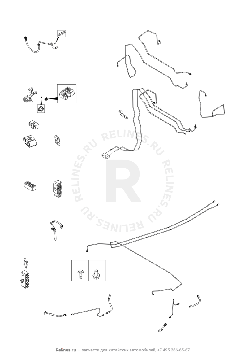 Запчасти Chery Tiggo 2 Поколение I (2016)  — Тормозные трубки и шланги (1) — схема
