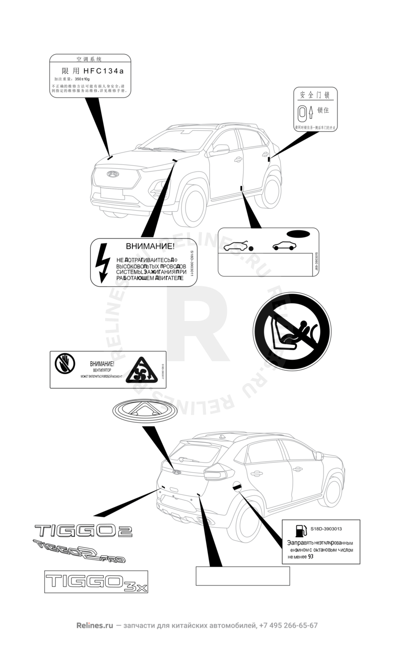 Запчасти Chery Tiggo 2 Pro Поколение I (2021)  — Эмблемы (2) — схема