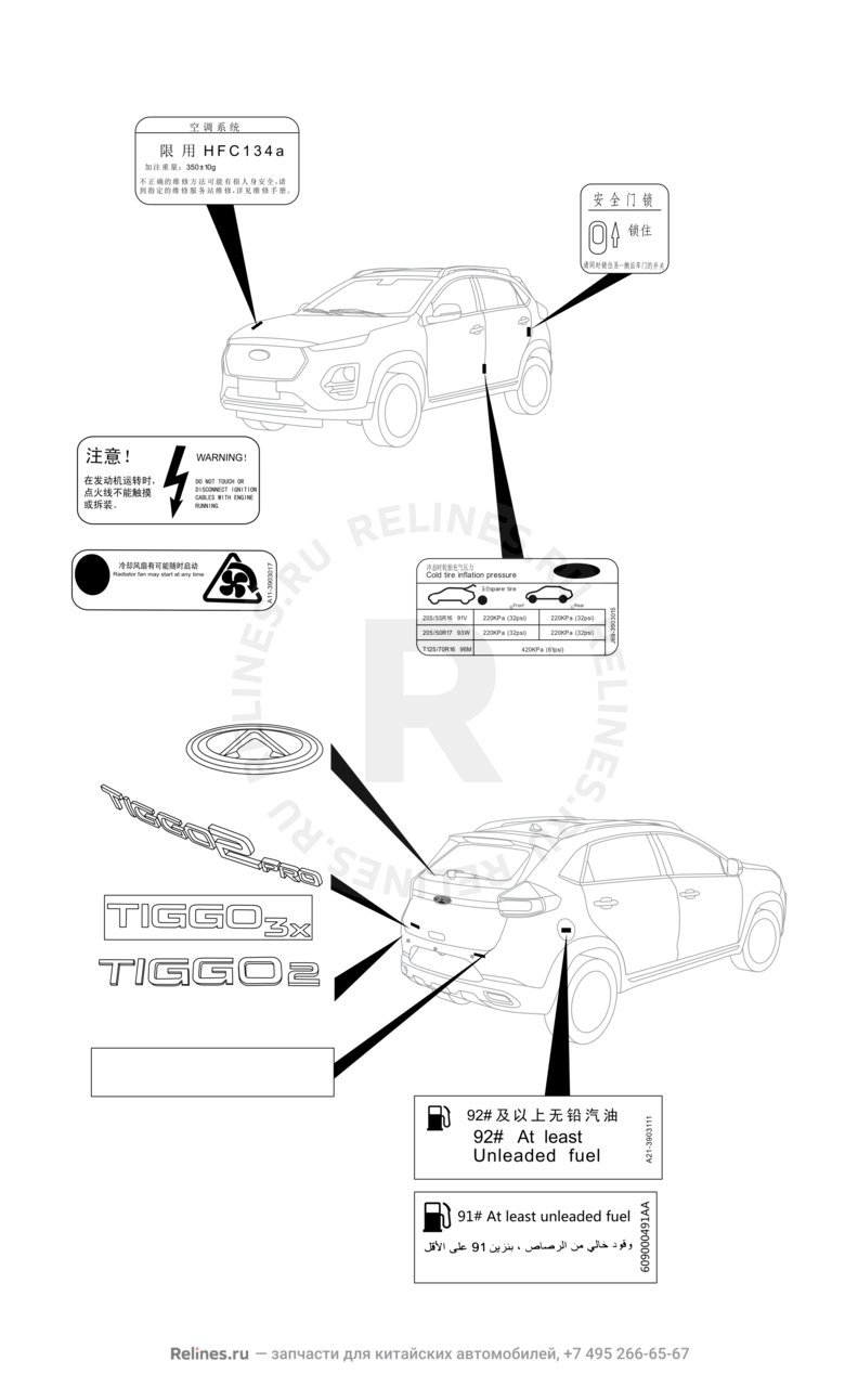 Запчасти Chery Tiggo 2 Pro Поколение I (2021)  — Эмблемы (1) — схема