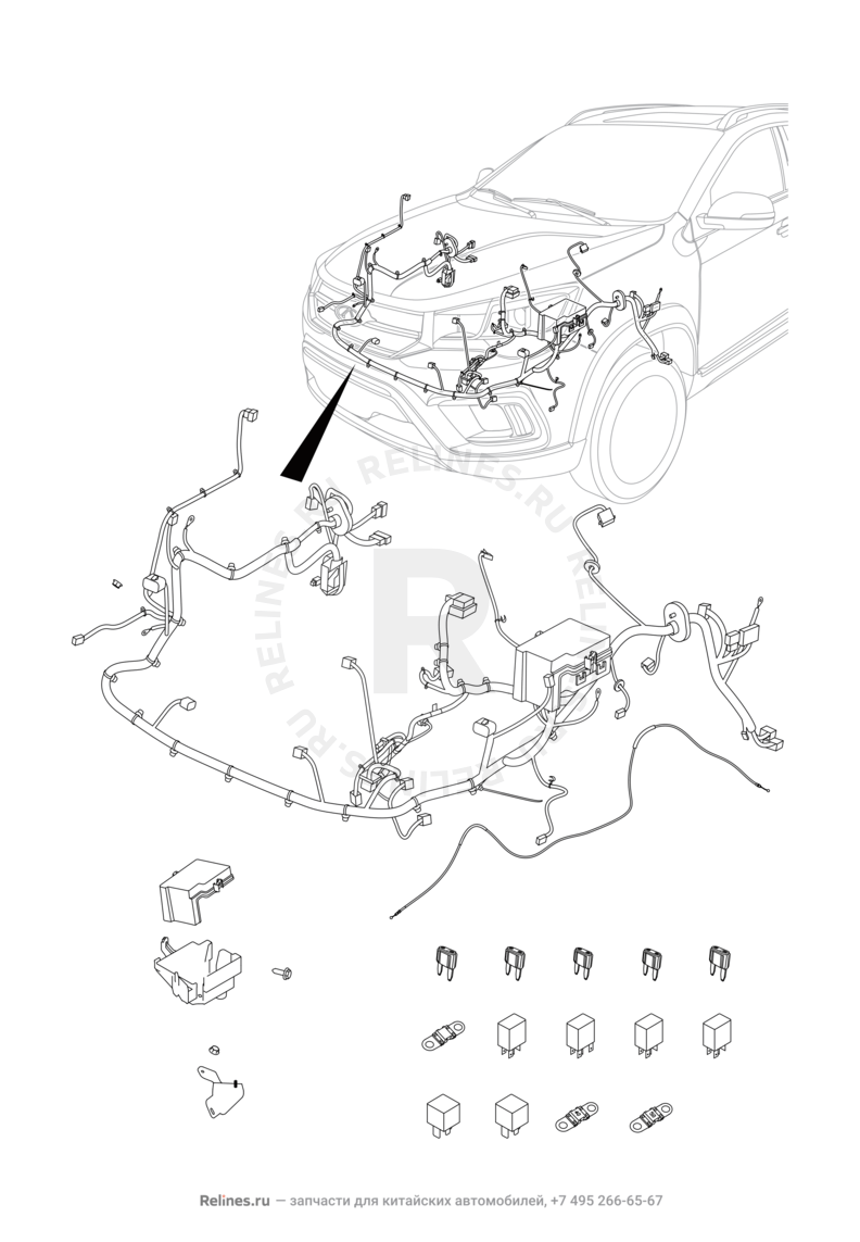 Запчасти Chery Tiggo 2 Поколение I (2016)  — Проводка моторного отсека (1) — схема