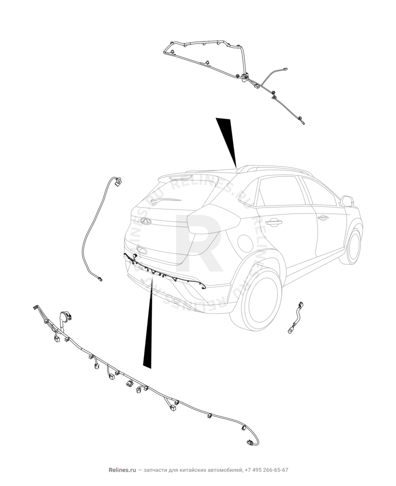 Запчасти Chery Tiggo 2 Поколение I (2016)  — Проводка переднего и заднего бамперов (3) — схема