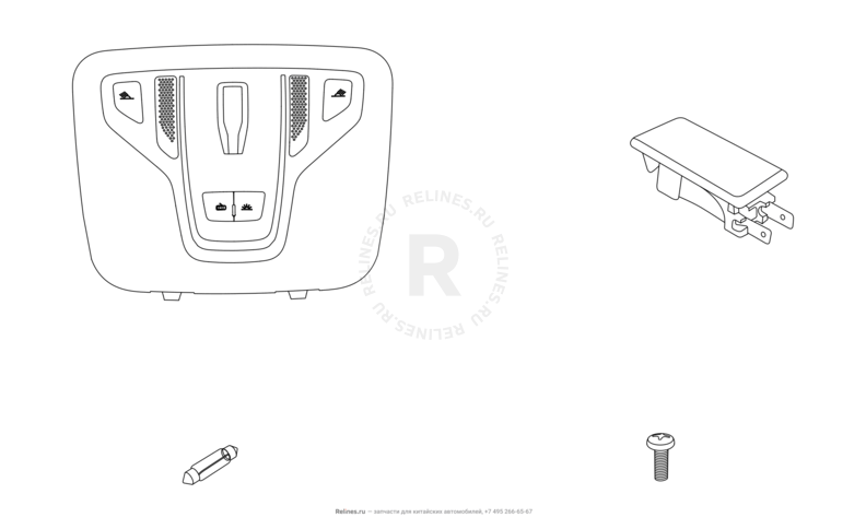 Запчасти Chery Tiggo 2 Pro Поколение I (2021)  — Потолочный светильник (плафон) и лампочки — схема