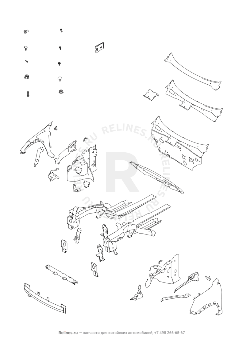 Лонжероны и перегородка моторного отсека Chery Tiggo 2 — схема