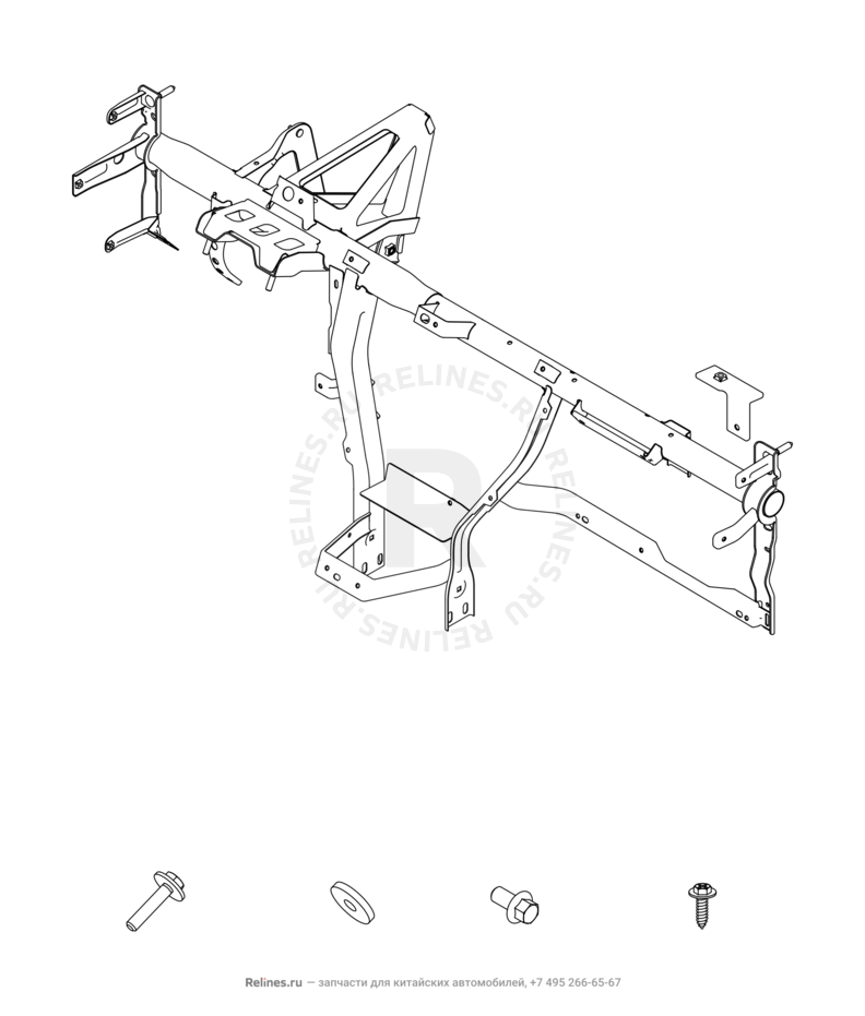 Запчасти Chery Tiggo 2 Поколение I (2016)  — Рама передней панели (торпедо) и опора радиатора кондиционера (1) — схема