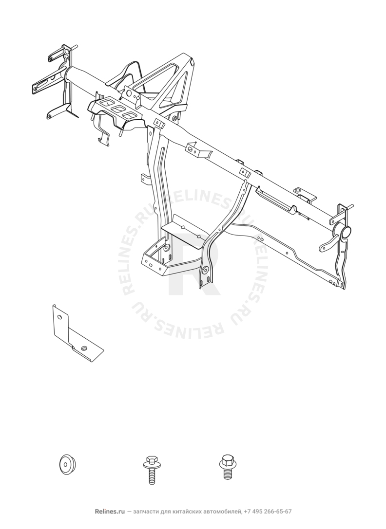 Запчасти Chery Tiggo 2 Поколение I (2016)  — Рама передней панели (торпедо) и опора радиатора кондиционера (2) — схема