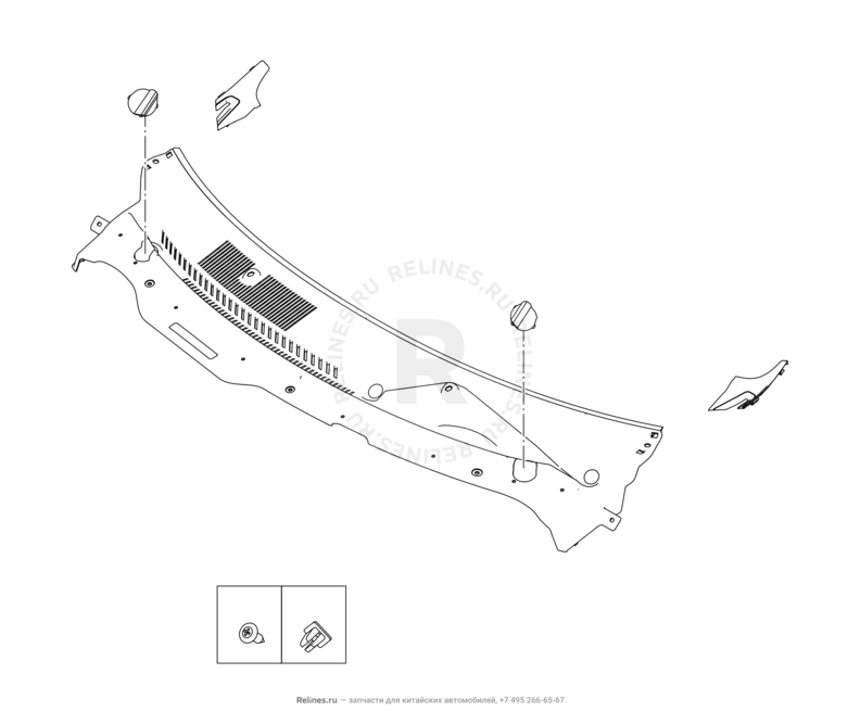 Запчасти Chery Tiggo 2 Pro Поколение I (2021)  — Панель лобового стекла (жабо) (2) — схема