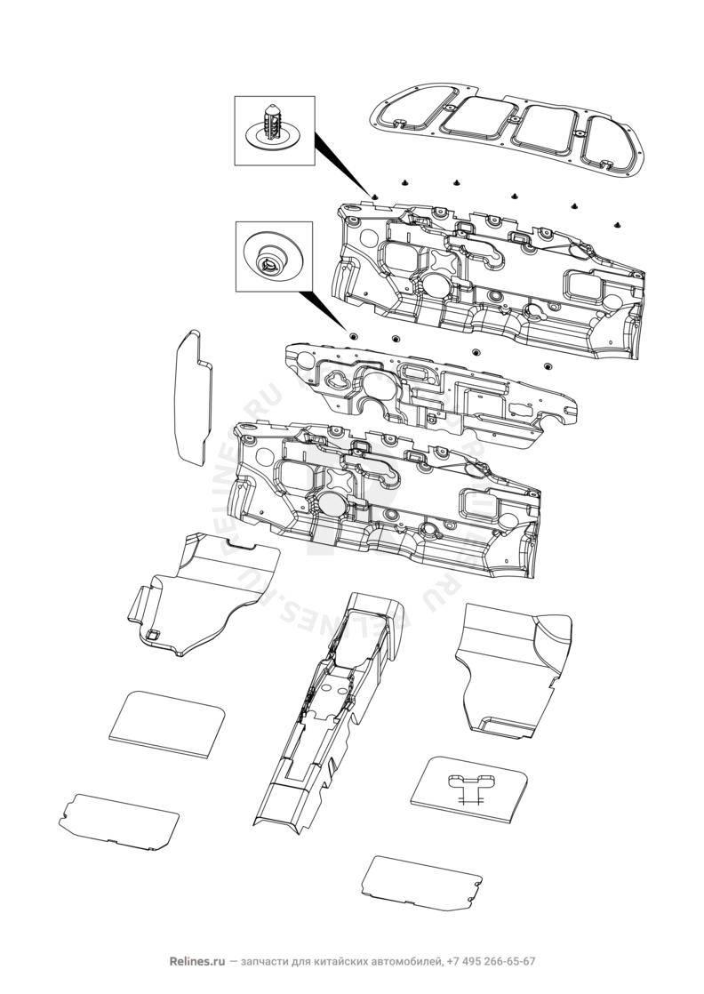 Запчасти Chery Tiggo 2 Поколение I (2016)  — Шумоизоляции передней панели — схема