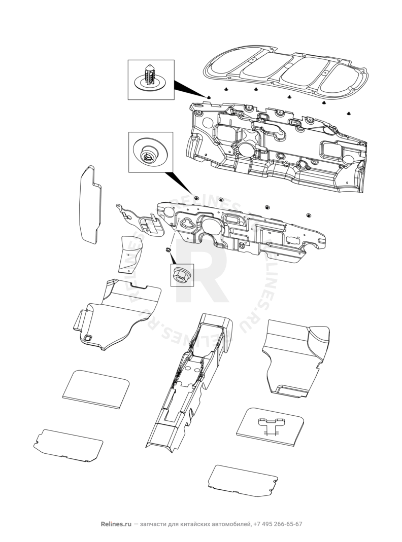 Запчасти Chery Tiggo 2 Pro Поколение I (2021)  — Шумоизоляции передней панели — схема