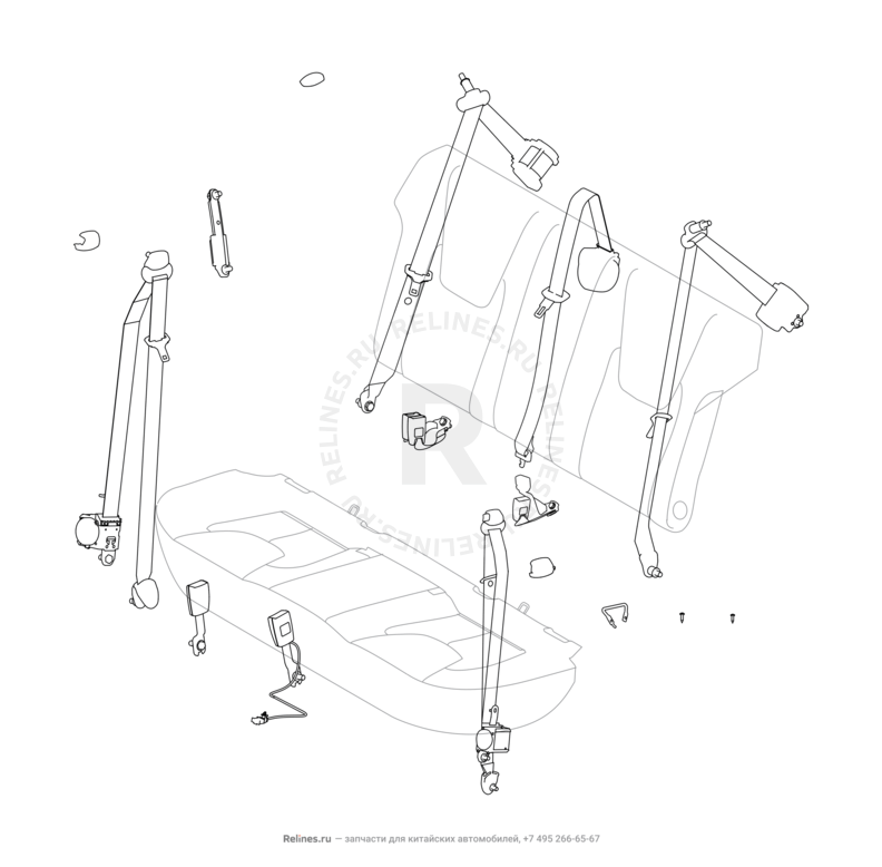 Запчасти Chery Tiggo 2 Поколение I (2016)  — Ремни и замки безопасности — схема