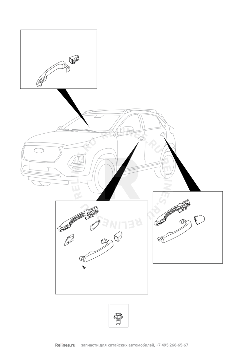 Запчасти Chery Tiggo 2 Поколение I (2016)  — Накладки и ручки дверей (2) — схема