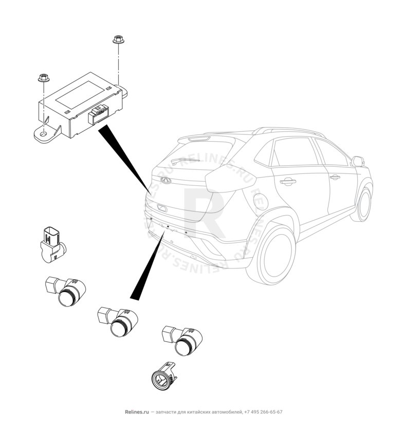 Запчасти Chery Tiggo 2 Поколение I (2016)  — Датчики парковки (парктроники) — схема