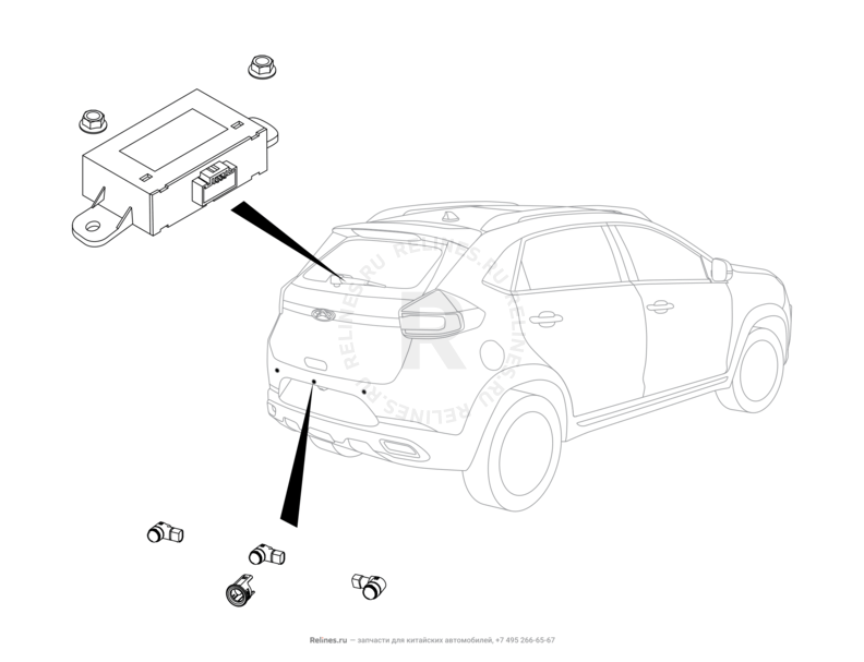Запчасти Chery Tiggo 2 Pro Поколение I (2021)  — Датчики парковки (парктроники) (1) — схема