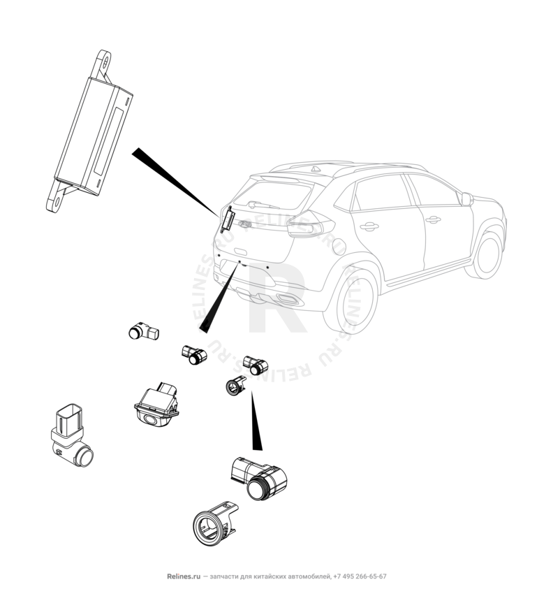 Запчасти Chery Tiggo 2 Поколение I (2016)  — Датчики парковки (парктроники) и блок управления — схема