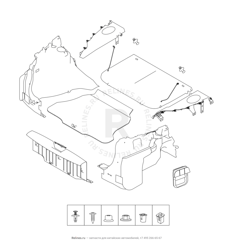 Запчасти Chery Tiggo 2 Pro Поколение I (2021)  — Обшивка багажного отсека (багажника) — схема