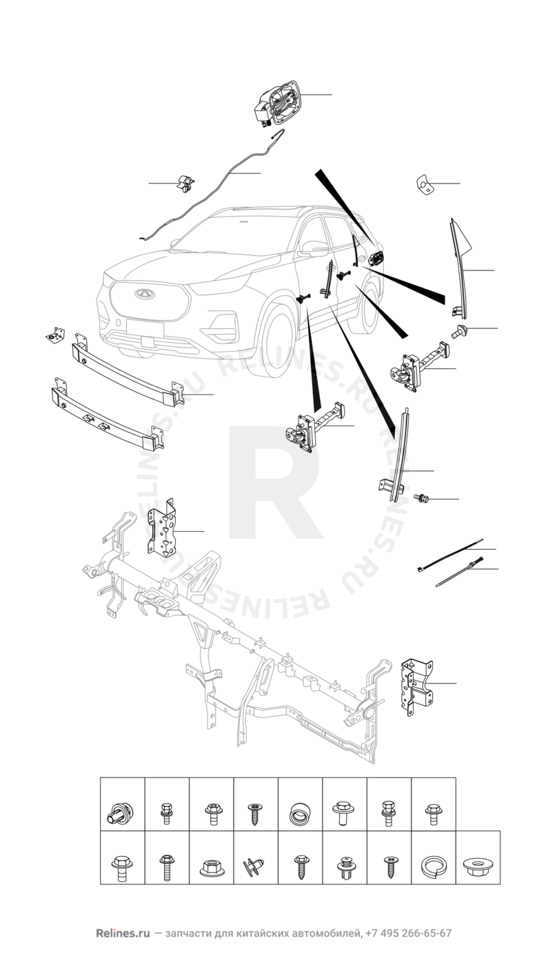 Запчасти Chery Tiggo 8 Pro Max Поколение I (2022)  — Аксессуары кузова — схема