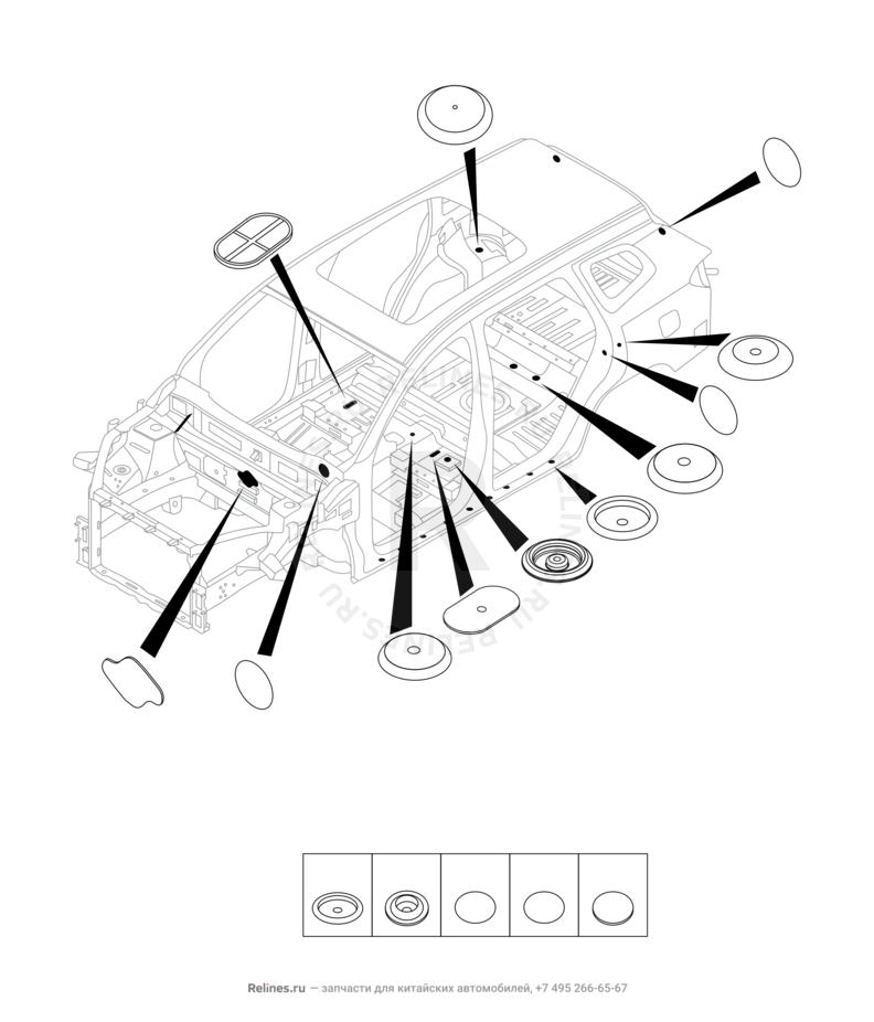 Запчасти Chery Tiggo 8 Поколение I (2018)  — Заглушки, прокладки, накладки — схема