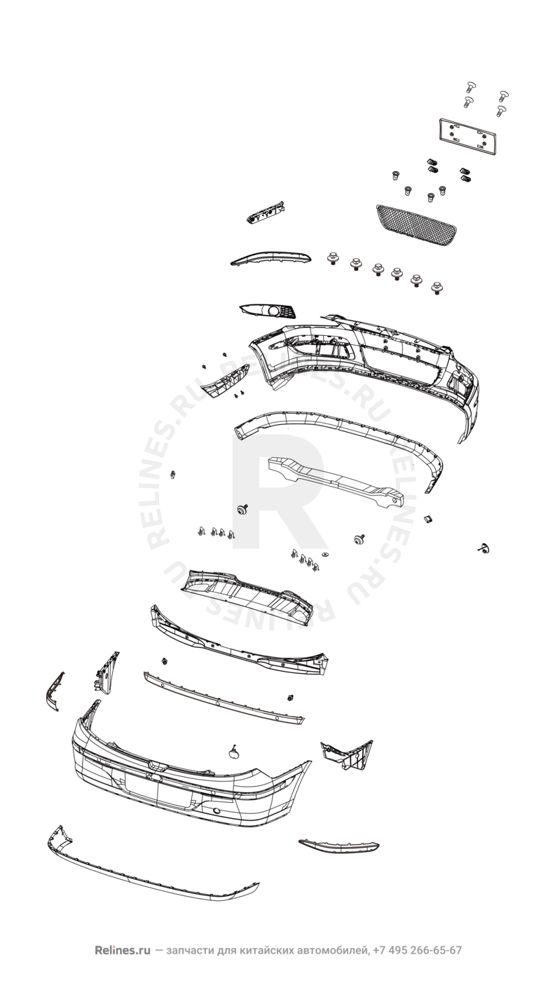 Передний бампер (1) Chery M11/M12 — схема