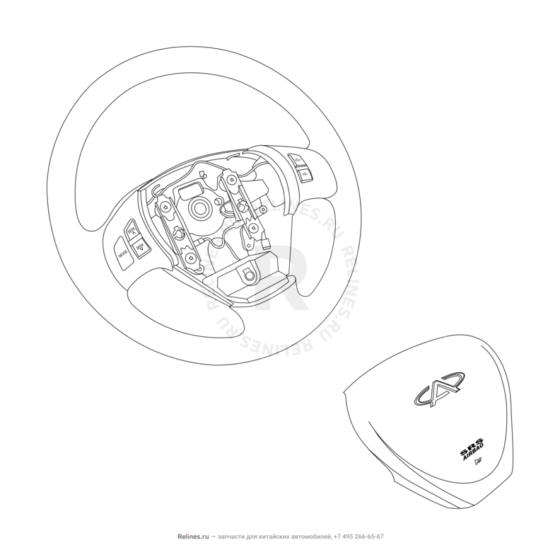 Запчасти Chery M12 Поколение I — хетчбэк (2008)  — Рулевое колесо (руль), рулевое управление и подушки безопасности (1) — схема