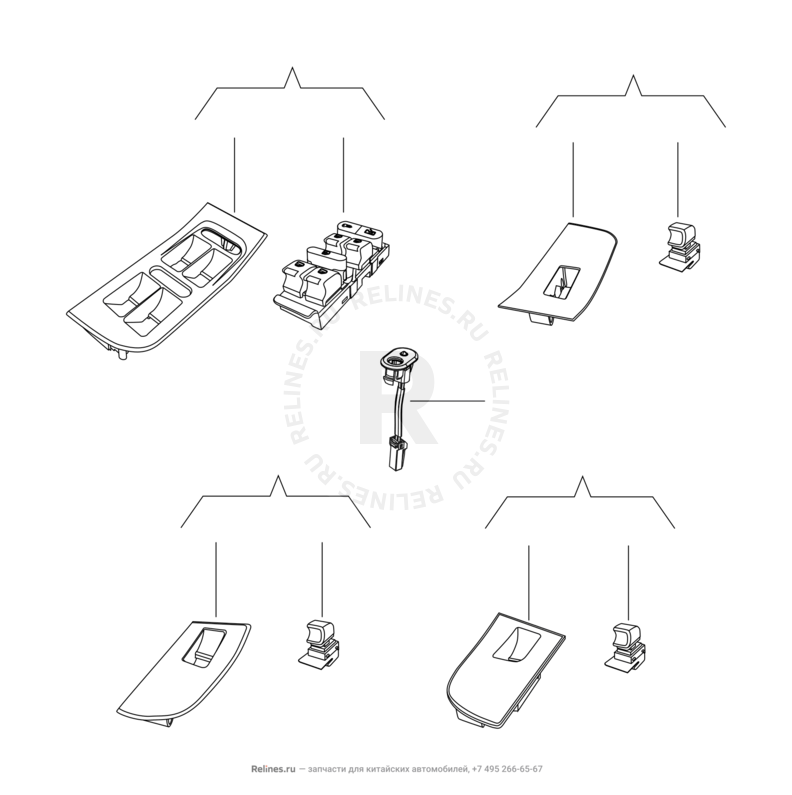 Запчасти Chery M11 Поколение I — седан (2008)  — Блок управления стеклоподъемниками, накладки и индикатор сигнализации (2) — схема
