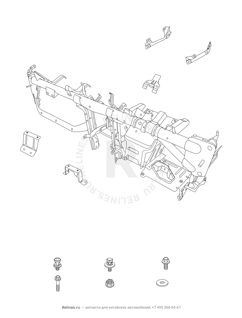 Запчасти Chery M12 Поколение I — хетчбэк (2008)  — Рама передней панели (торпедо) и опора радиатора кондиционера (2) — схема