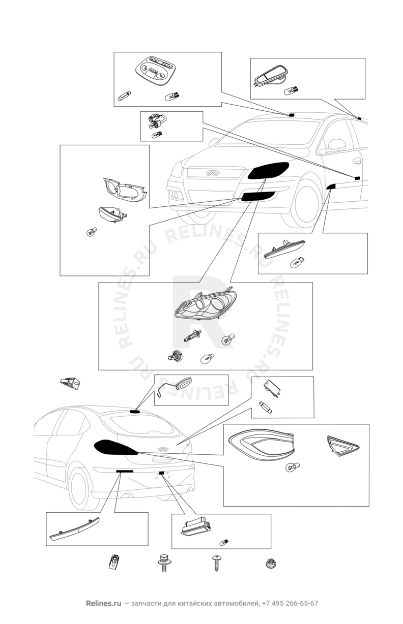 Запчасти Chery M12 Поколение I — хетчбэк (2008)  — Система освещения автомобиля (3) — схема
