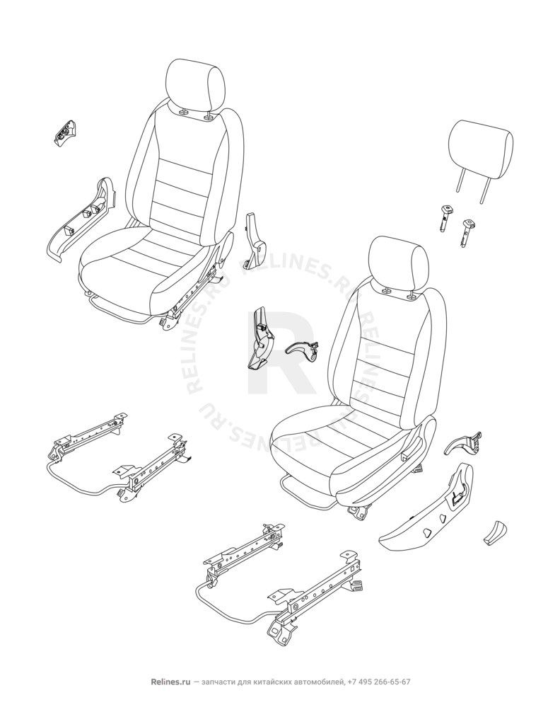 Запчасти Chery M12 Поколение I — хетчбэк (2008)  — Составляющие передних сидений и механизмы регулировки — схема