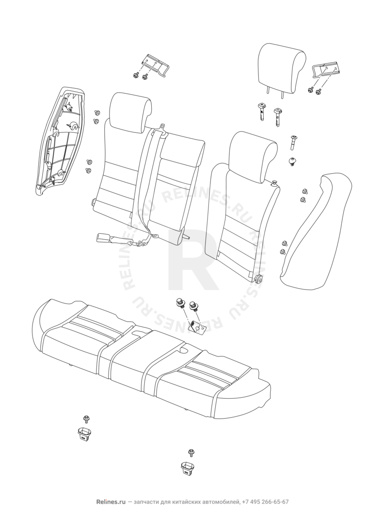 Запчасти Chery M12 Поколение I — хетчбэк (2008)  — Составляющие задних сидений и механизмы регулировки — схема