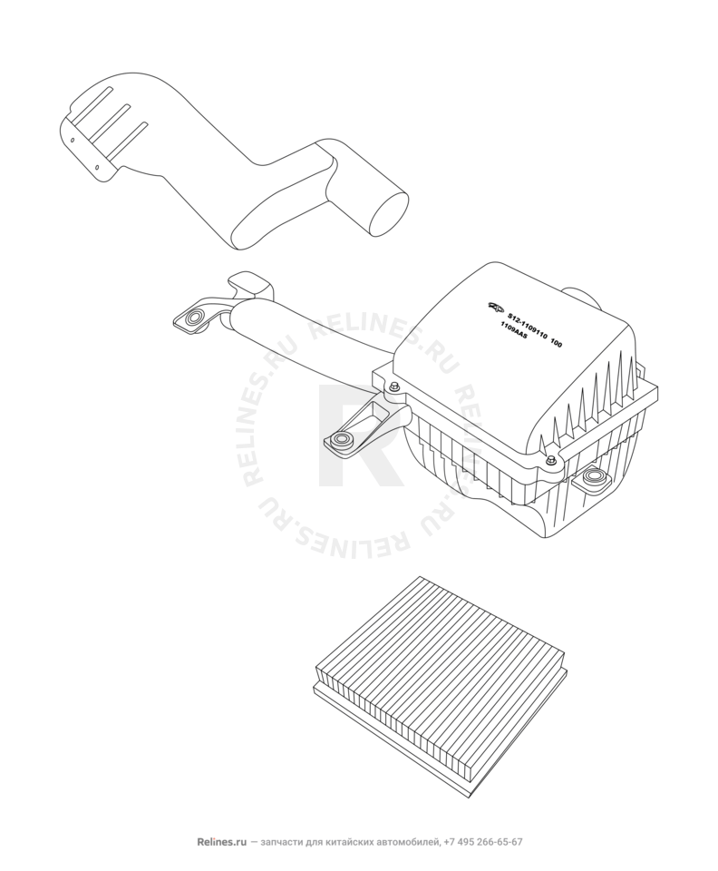 Воздушный фильтр и корпус Chery Kimo — схема