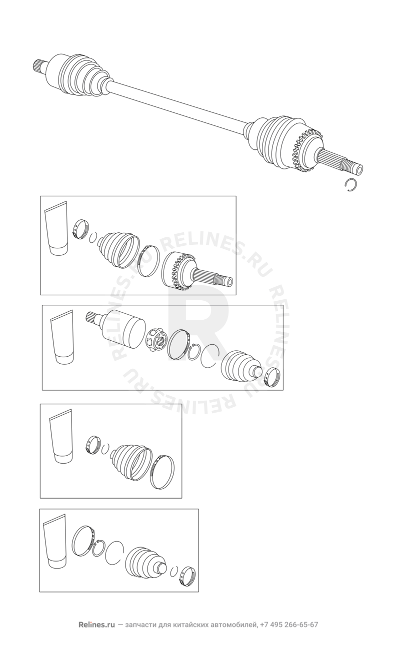 Привод, ШРУС (граната) и пыльник (1) Chery Kimo — схема