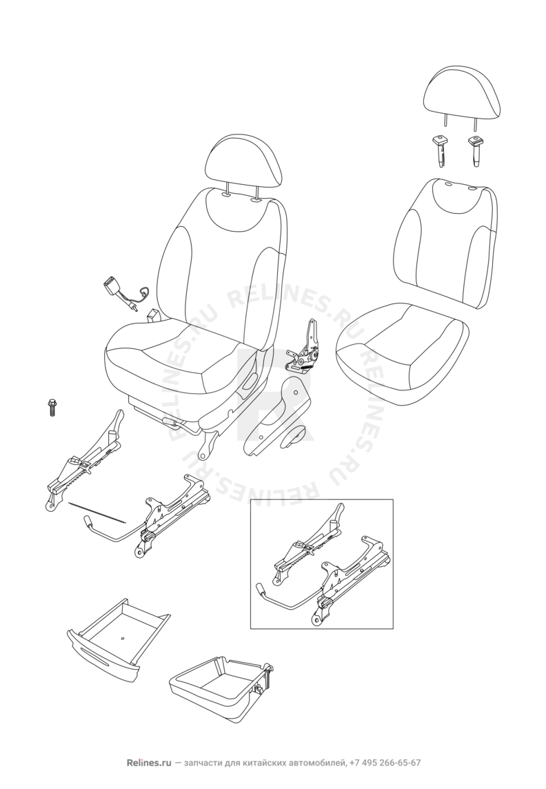 Подушка безопасности, контроллер положения сиденья и ремень безопасности водителя (Airbag) Chery Kimo — схема