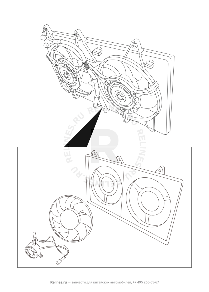 Вентилятор радиатора охлаждения Chery Kimo — схема