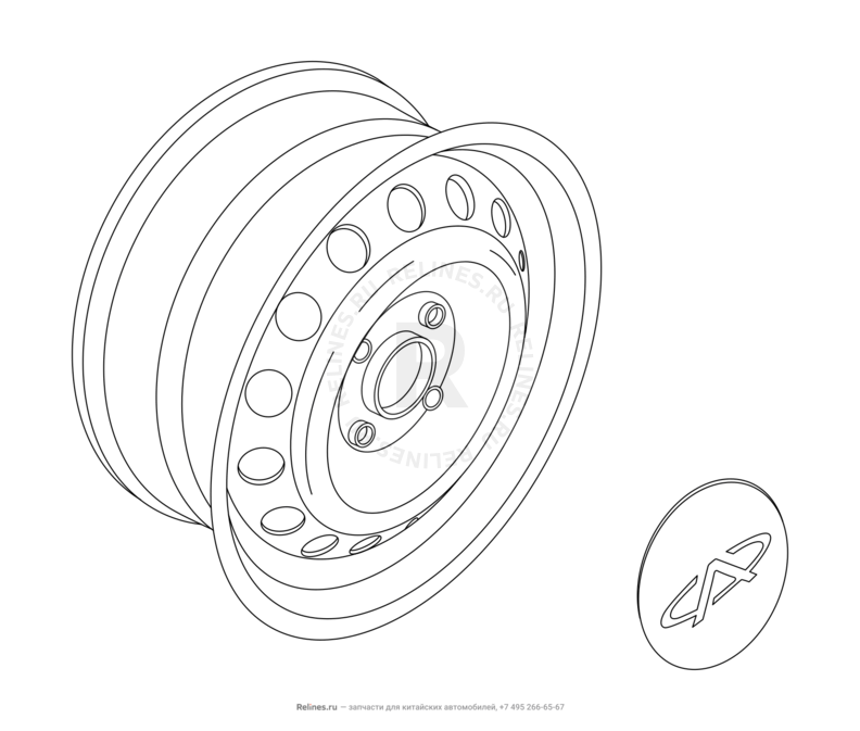 Запчасти Chery QQ6 Поколение I (2003)  — Колесные диски стальные (штампованные) (2) — схема