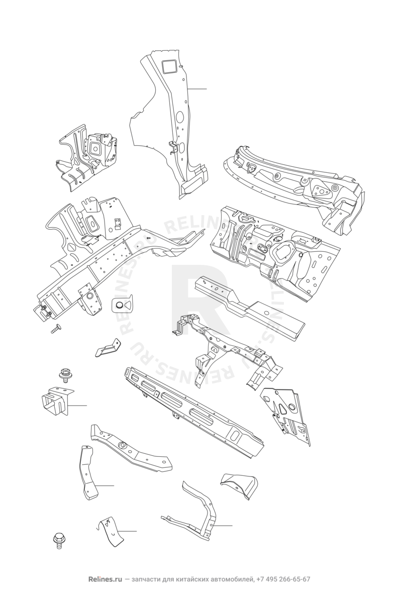 Лонжероны и перегородка моторного отсека Chery QQ6 — схема