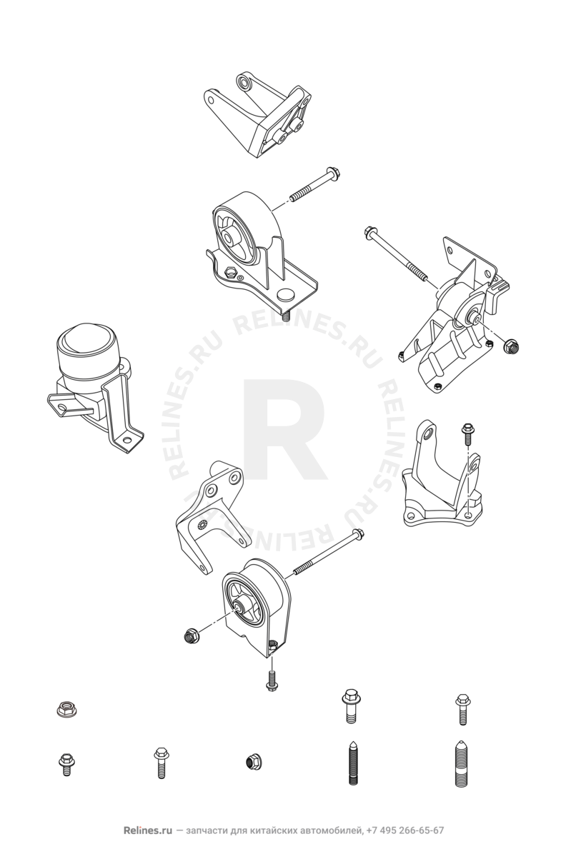 Запчасти Chery Tiggo 3 Поколение I (2014)  — Опоры двигателя (1) — схема