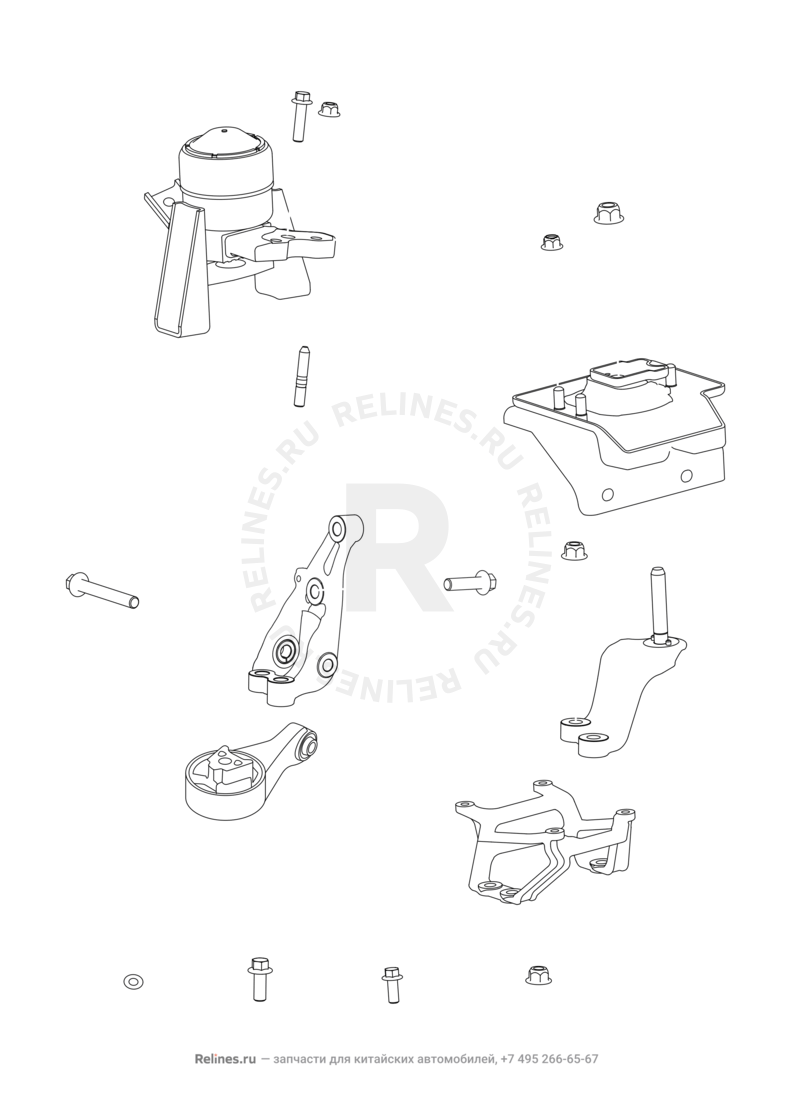 Запчасти Chery Tiggo 3 Поколение I (2014)  — Опоры двигателя — схема