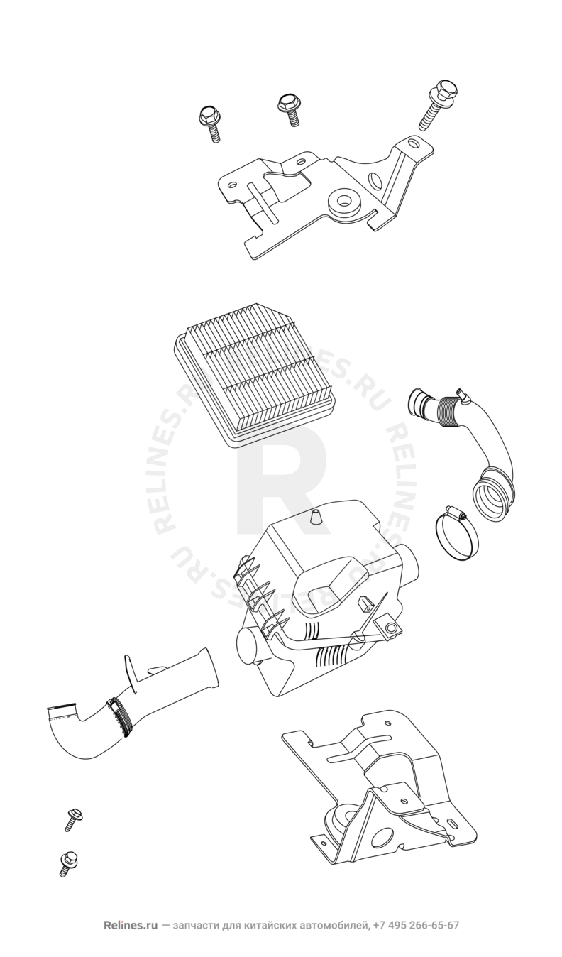 Запчасти Chery Tiggo 3 Поколение I (2014)  — Воздушный фильтр и корпус (1) — схема
